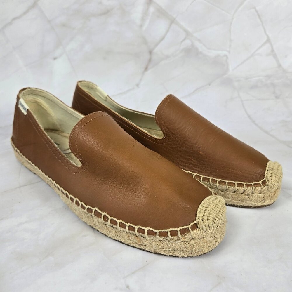 Soludos Size 8.5M Caramel Colored Slip On Loafer Espadrilles Leather Upper